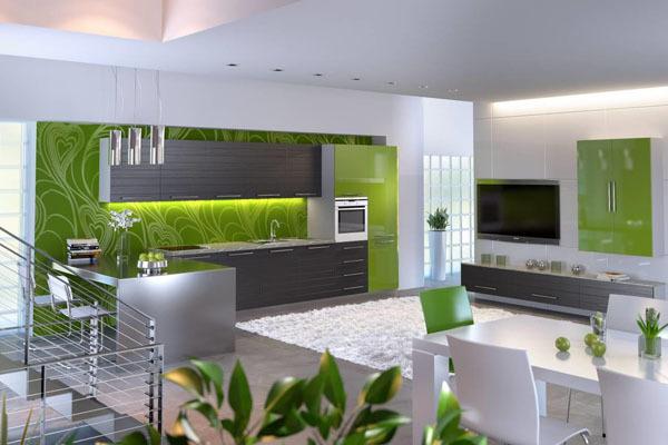 Kitchen design in green tones - fashionable and stylish