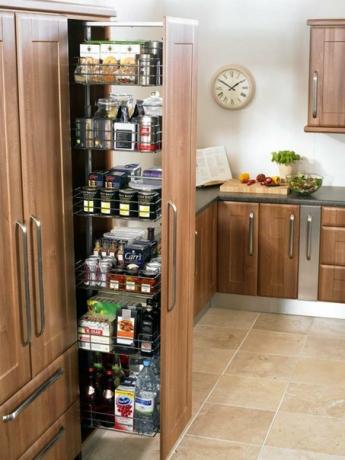 A pull-out wardrobe is practical even for a kitchen of 5 sq. M.