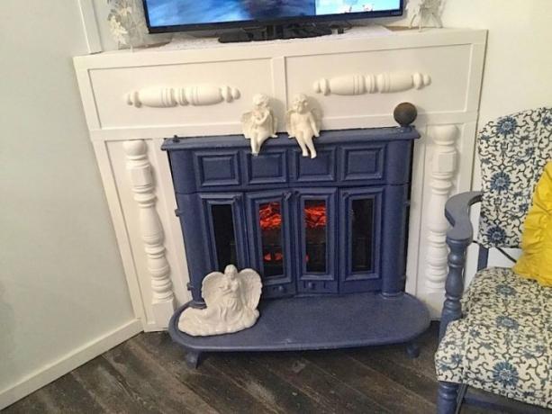 The house has a real fireplace.