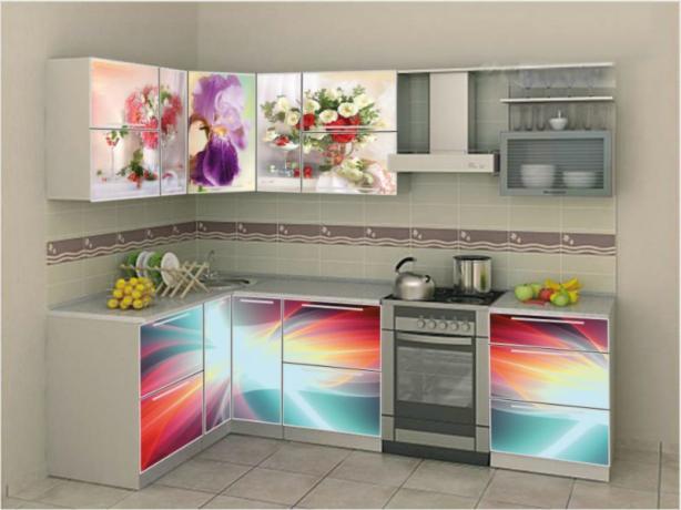 kitchen with photo printing on the facade