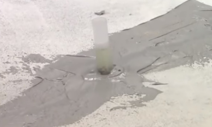 Cracks in concrete can be repaired using an epoxy resin, filling the syringe through
