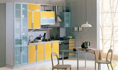 yellow color in the interior of the kitchen