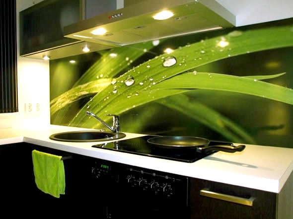 Green walls in the kitchen made of glass (skinned) - fast and bright