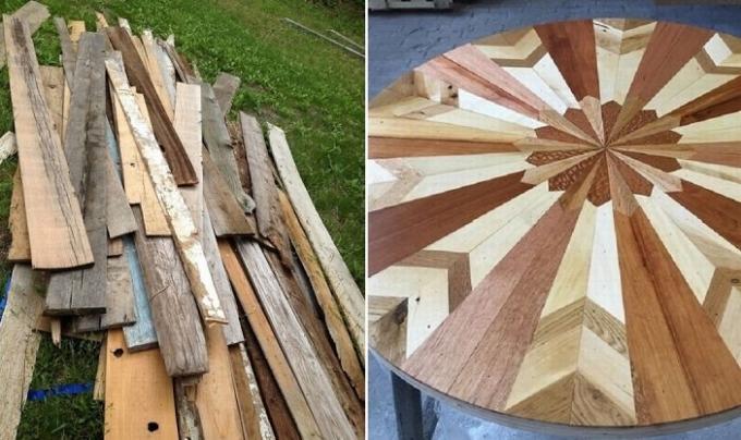 Student shows how to create mosaic countertops made of old boards