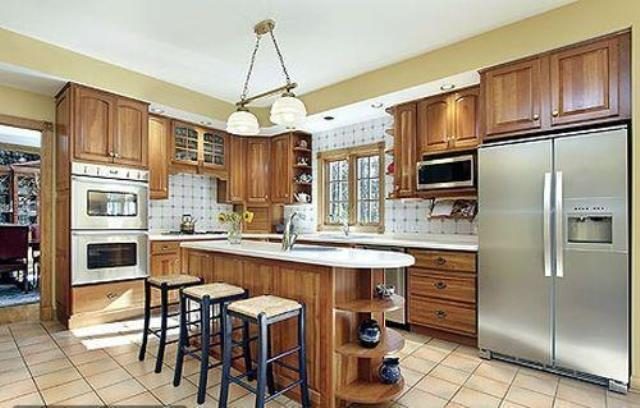 Built-in appliances in the facades of furniture in the American kitchen