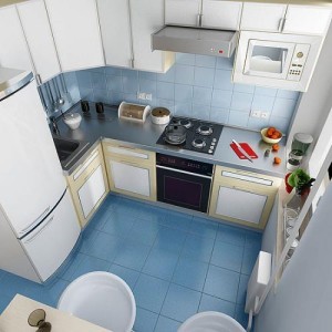 Arrangement of kitchen cabinets in a small room