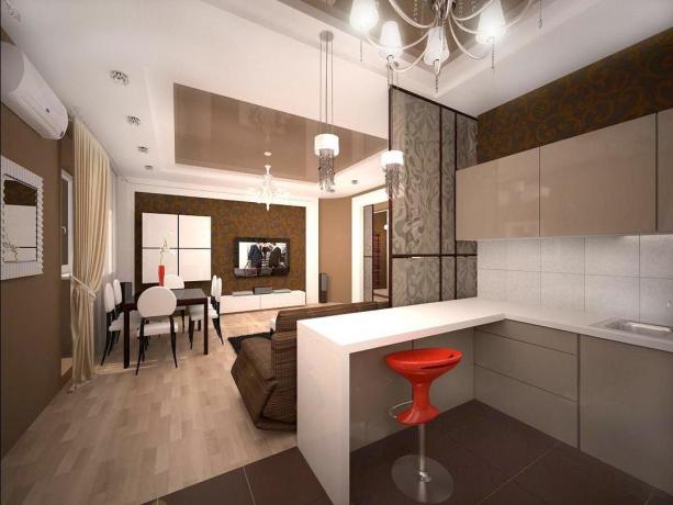 An example of a successful division of the space of an apartment into functional zones