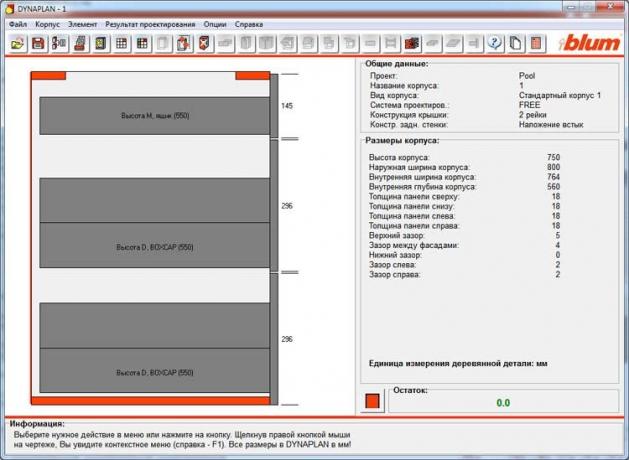 This is how the editor window for Blum Dynalog fittings looks.