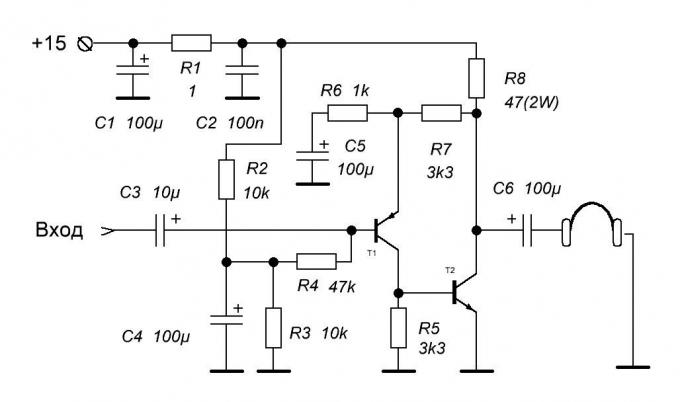 Description class amplifier circuit "A" for a better sounding headphones
