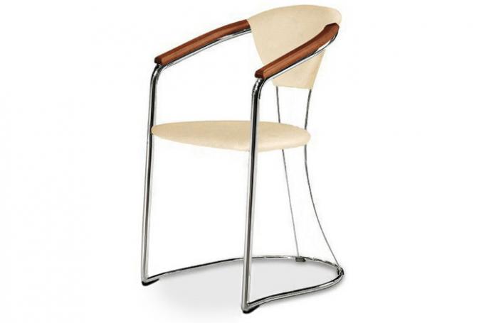 Metal chair with armrests for kitchen and living room.