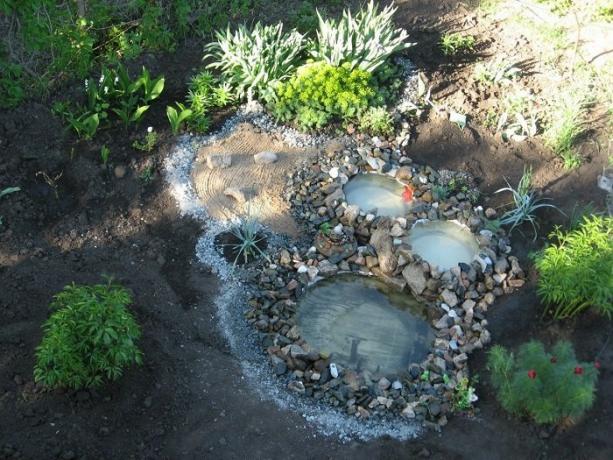 Decorate the resulting ponds decorative stones.