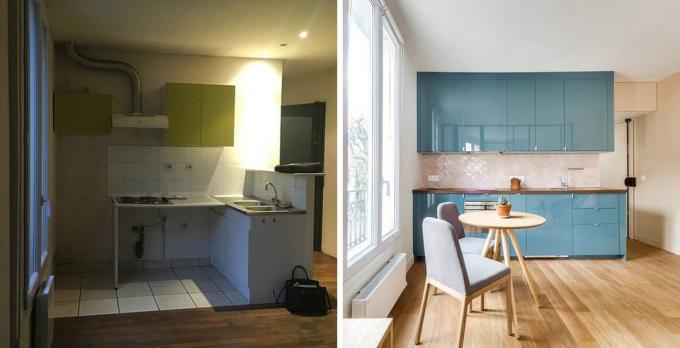 Little dvushka 26 m² with a bedroom behind the glass: Before & After