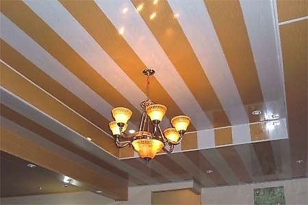 The ceiling is made of PVC panels.