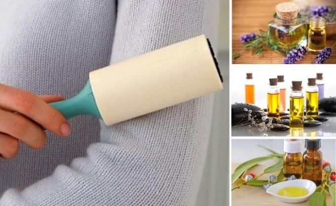 Roller for cleaning clothes + essential oil.