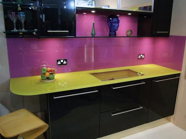 The black and purple kitchen has a very stylish appearance, but in some interiors it can look aggressive.