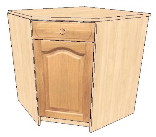 Trapezoidal bedside table.