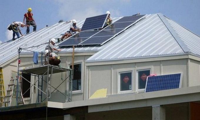 Each house has been equipped with solar panels.