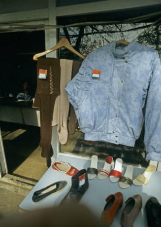 Counter with the clothes.