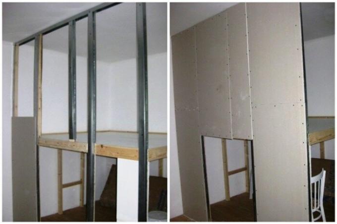 To create a wall between the bedroom and dressing room used drywall. | Photo: youtube.com/ Anna_Studio.