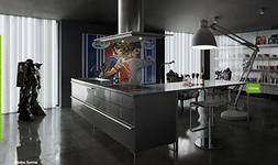 The Japanese kitchen design is characterized by a large sink and work surface.