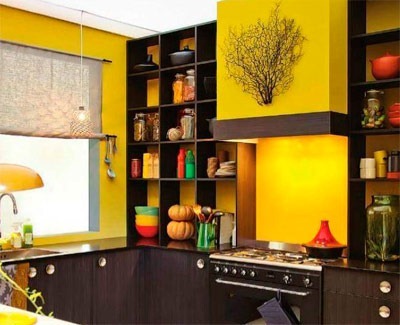 yellow brown kitchen