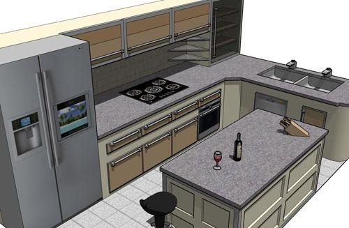 A kitchen island in a small kitchen looks good, but significantly hides space