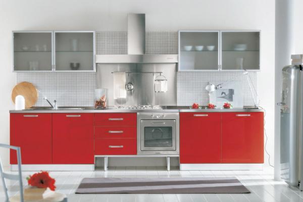 kitchen in red and white