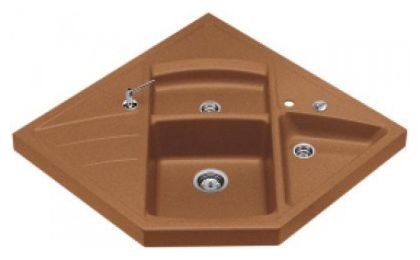 Surface mounted granite sink, 3 bowls, wing, dimensions 90x90 cm.