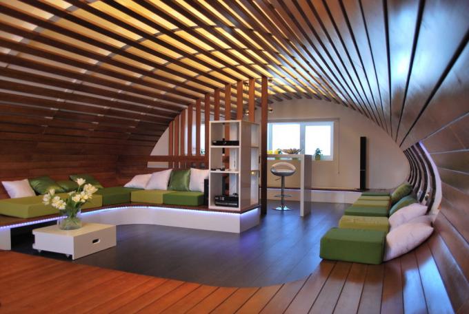 The original layout of wood for the kitchen combined with the living room