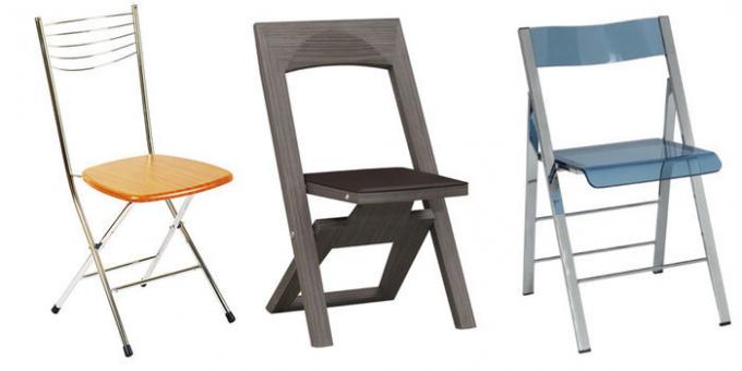 The photo shows various examples of folding chairs for the kitchen.