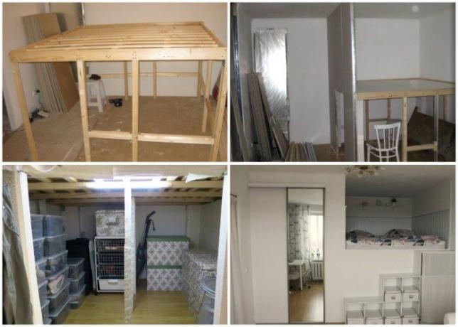 The steps of creating a loft bed with storage area and a dressing room. | Photo: youtube.com/ Anna_Studio.