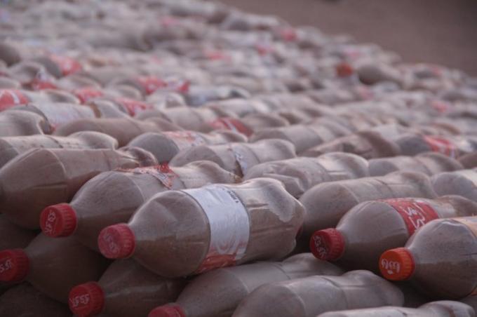 Bottles with sand - basic building material.