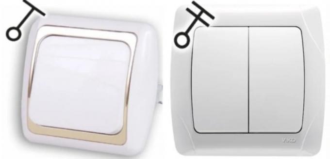 Left: one-button switch hidden installation. Right: dvuhklavishny Flush mounting