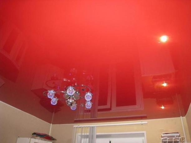 red ceiling in the kitchen