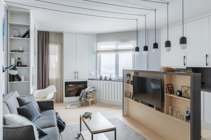 The studio complex shapes with fireplace of 27 m²