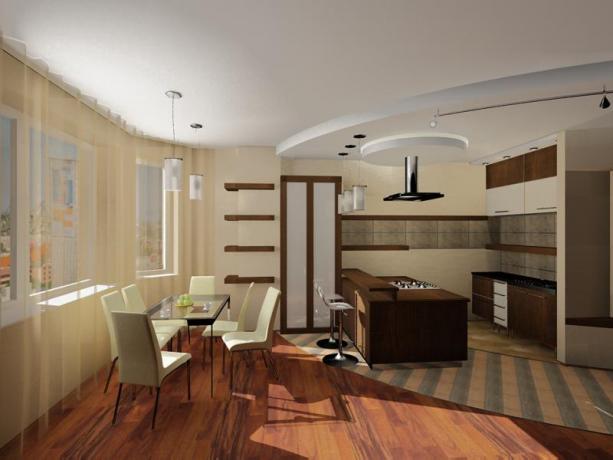 The use of various materials in the design of the dining room and kitchen.