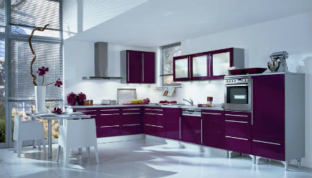 Modern stylish kitchen in lilac and white