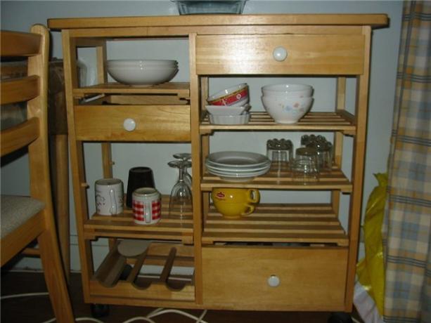 Small kitchen shelving made of wood and plywood