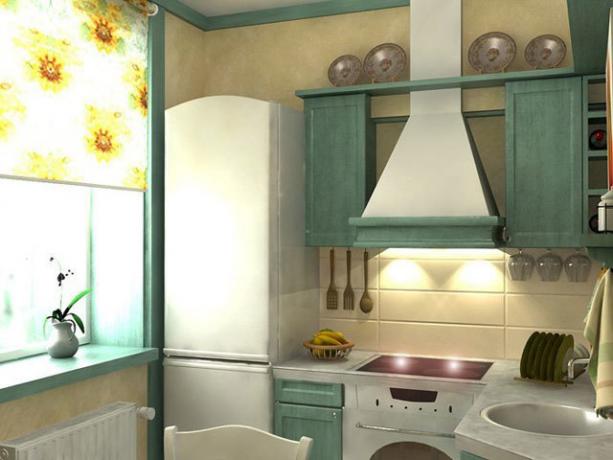 kitchen in brezhnevka with gas water heater
