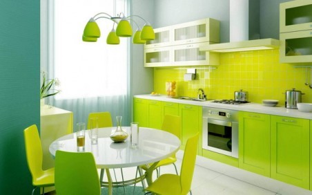 Light green chairs for the kitchen perfectly emphasize a single stylistic idea