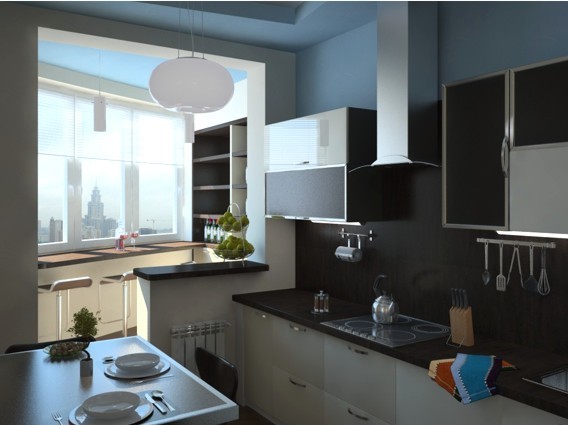 kitchen design 14 sq m with a balcony