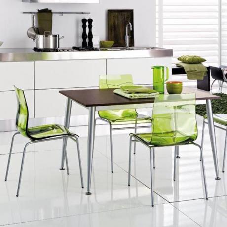 Bright details for transforming the interior - green chairs for the kitchen, colored dishes 